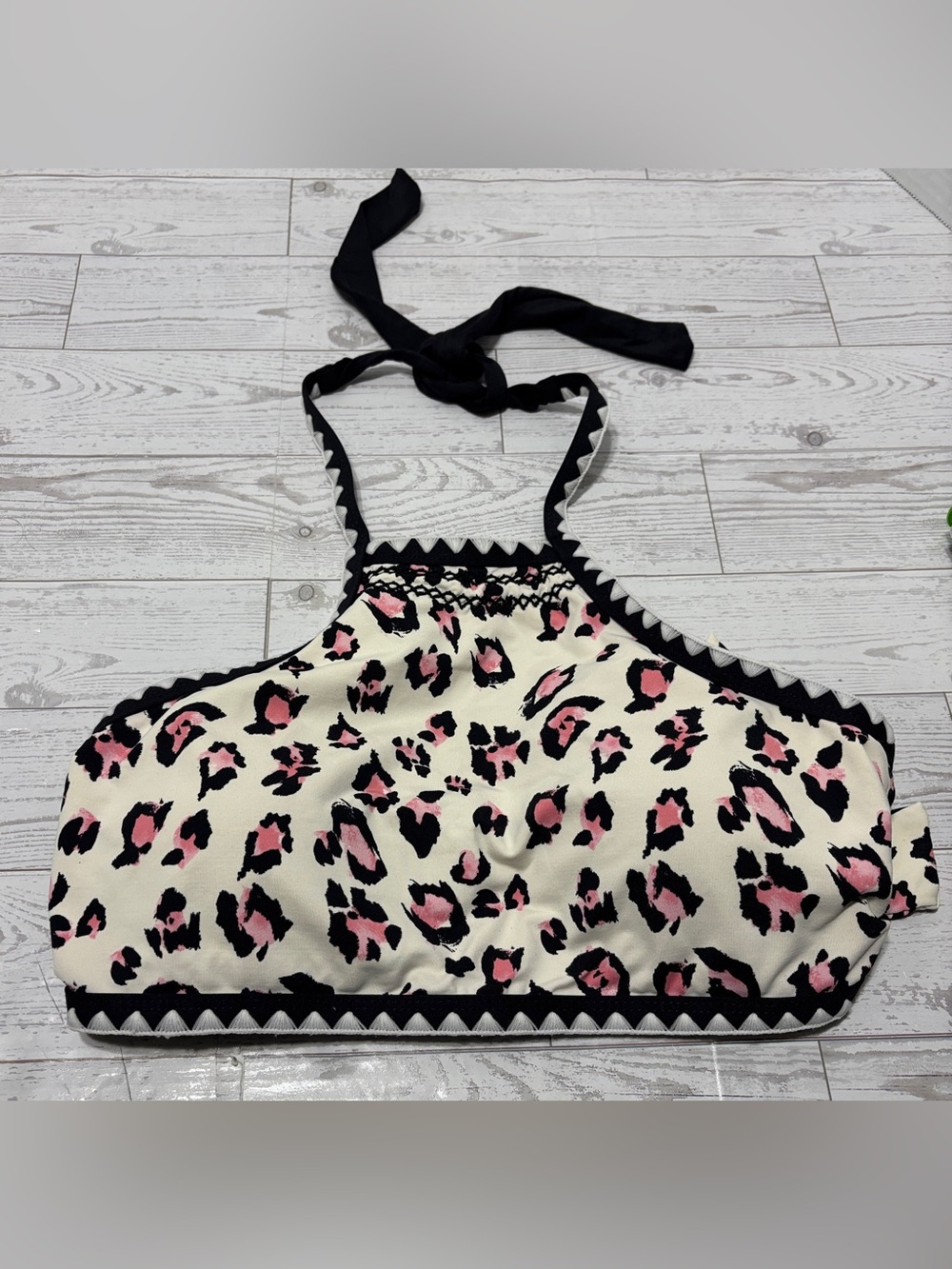 Gianni Bini Black Pink Off White Leopard Cheetah Print Bikini Halter Top Size M - Picture 3 of 9